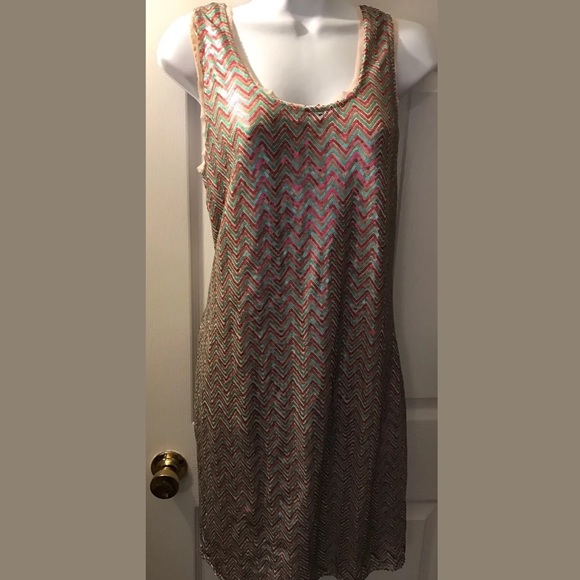 New ELLA MOSS Joliet Sequin Chevron Dress Blush Pink Shift Sheath Cocktail NWT - Picture 3 of 8